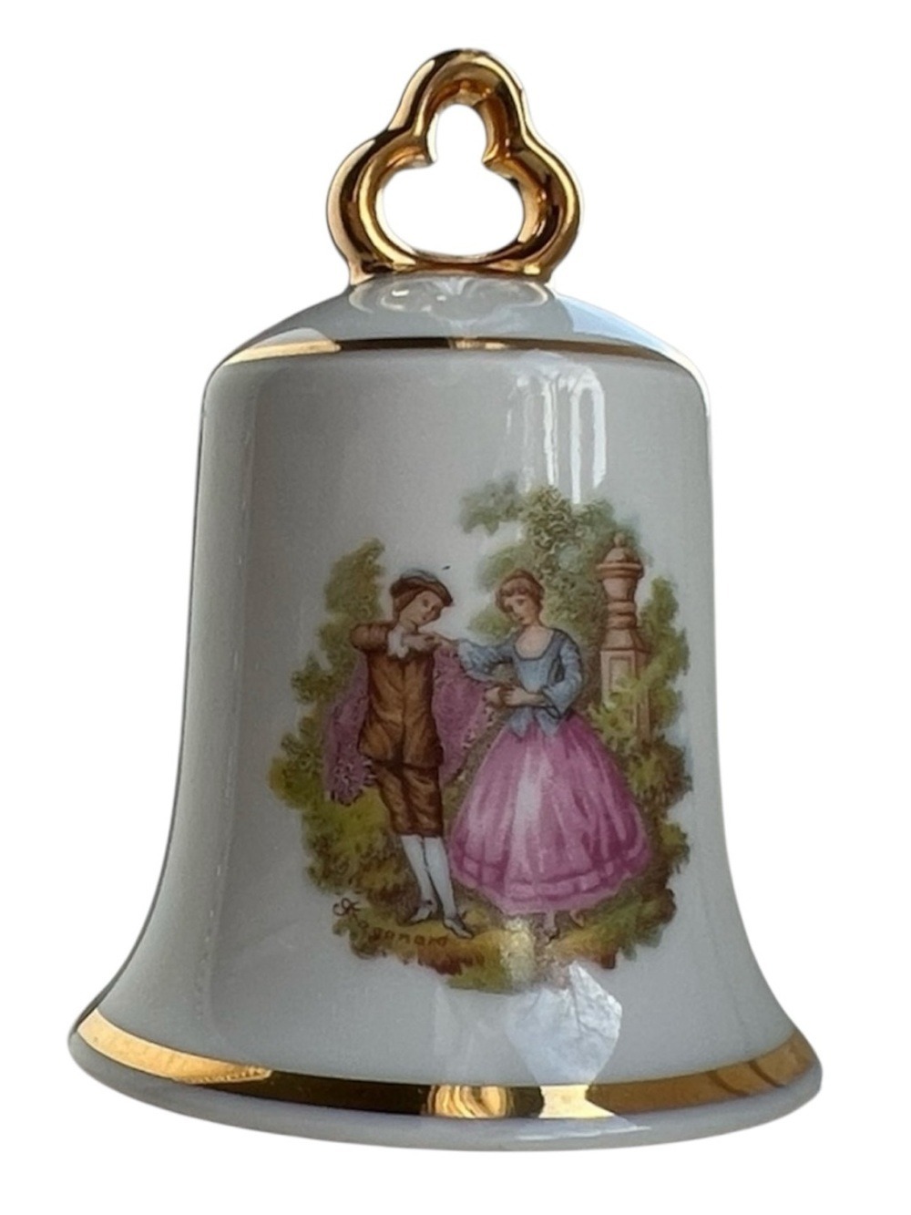 Maison Birks Vintage Limoges-style Porcelain Handbell with Gold Trim
